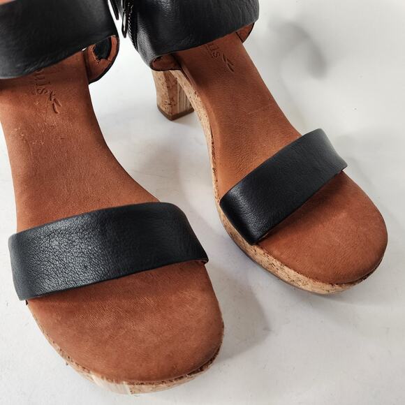Gentle Souls Spano Cork Heel Sandal Size 10M Black Leather Open Toe Strappy - Picture 2 of 7